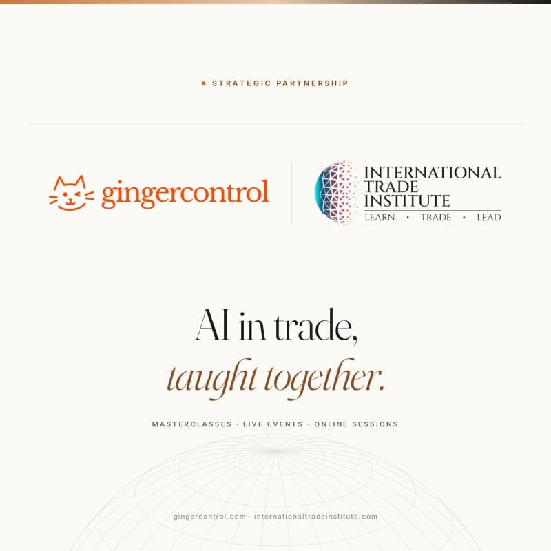 Strategic partnership card: GingerControl and the International Trade Institute, AI in trade, taught together